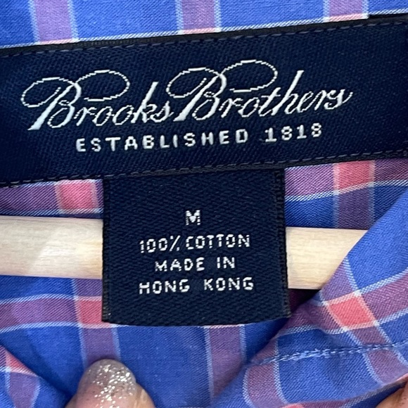 Brooks Brothers Mens Blue and Pink Plaid Button Down Shirt Size M 100% Cotton - Picture 7 of 8